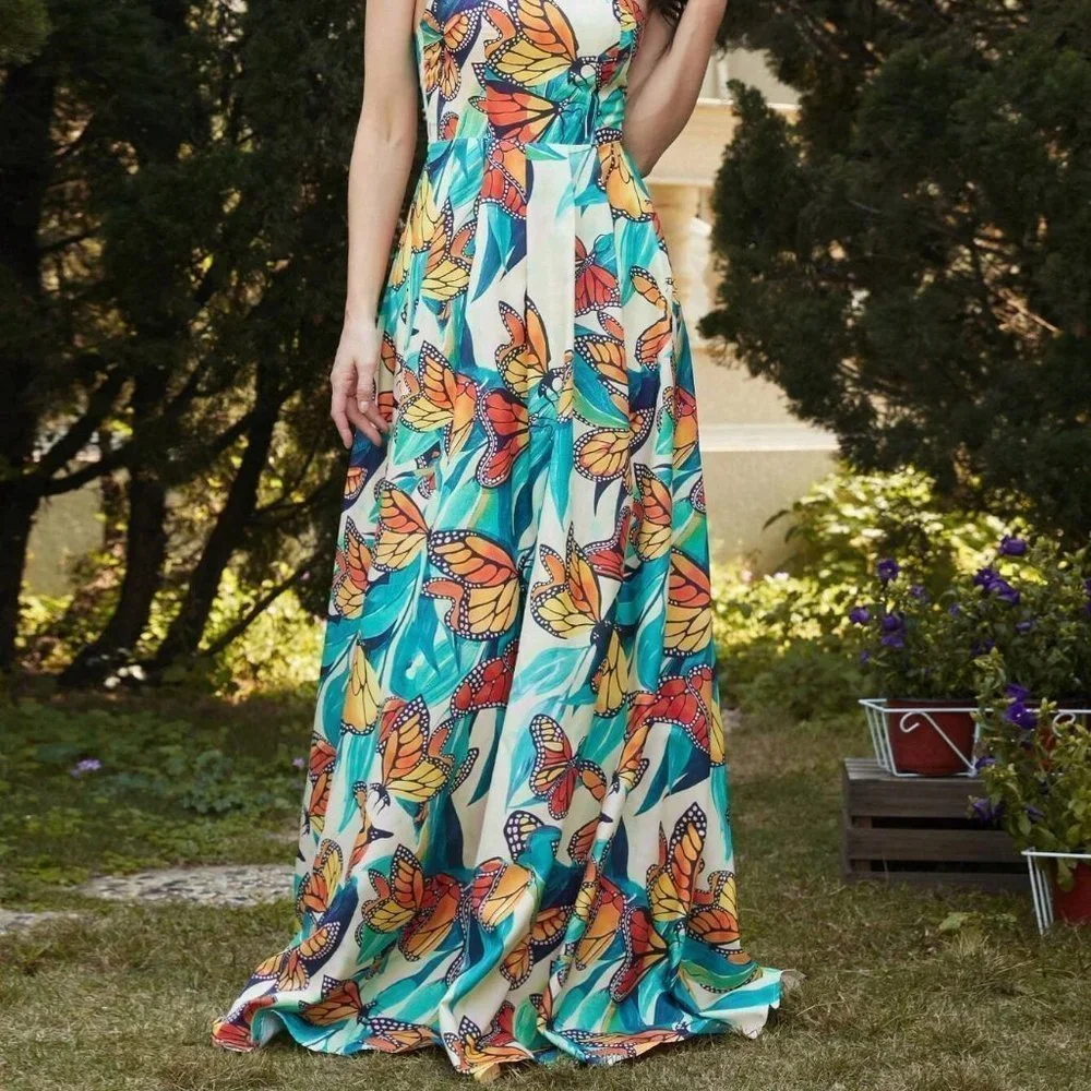 Multicolor Boho Womens Butterfly Print Cami Dress - Picture 4 of 5